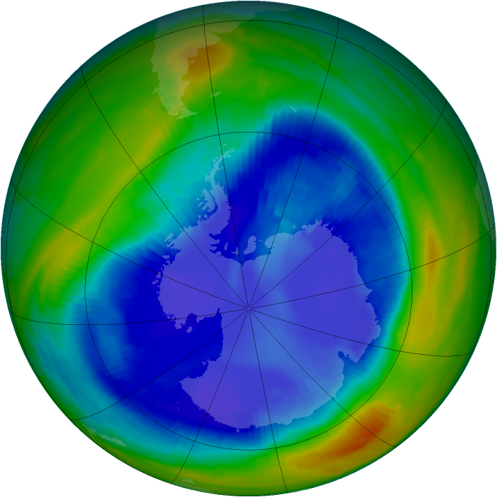 Antarctic ozone map for 27 August 2000